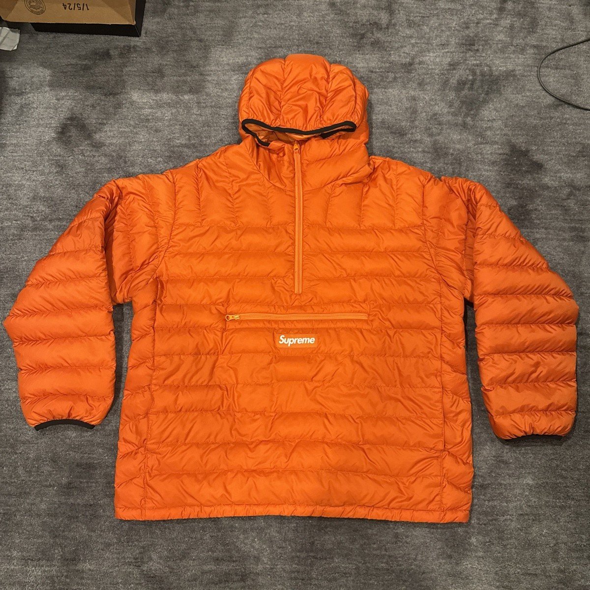 Supreme Micro Down Half Zip Hooded Pullover Jacket Dark Orange Red