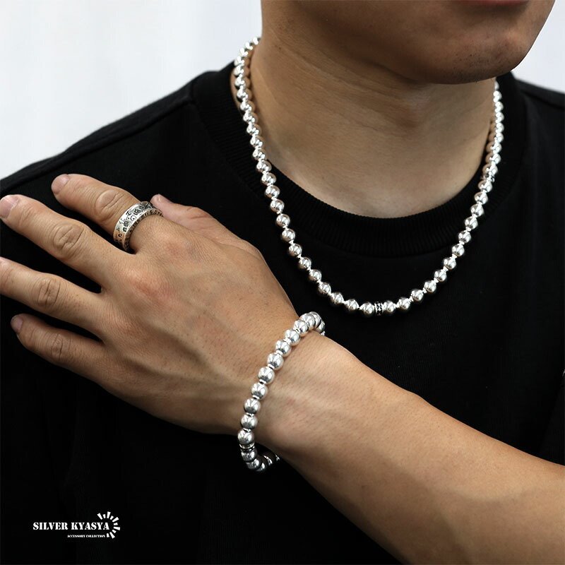 シルバー925 ボールチェーンブレスレット 太め 太幅 8mm ブレスレット