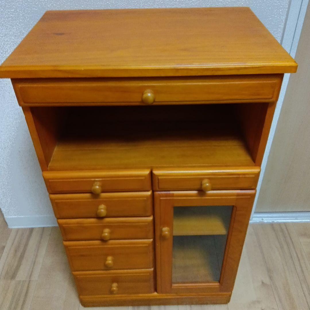 け*ん様 木製電話台　マルチFAXラック/リビングチェスト 　キャスター付 FAX台 電話台 幅70cm 多段引出し 鍵付き 天然木 完成品 （ チェスト 鍵
