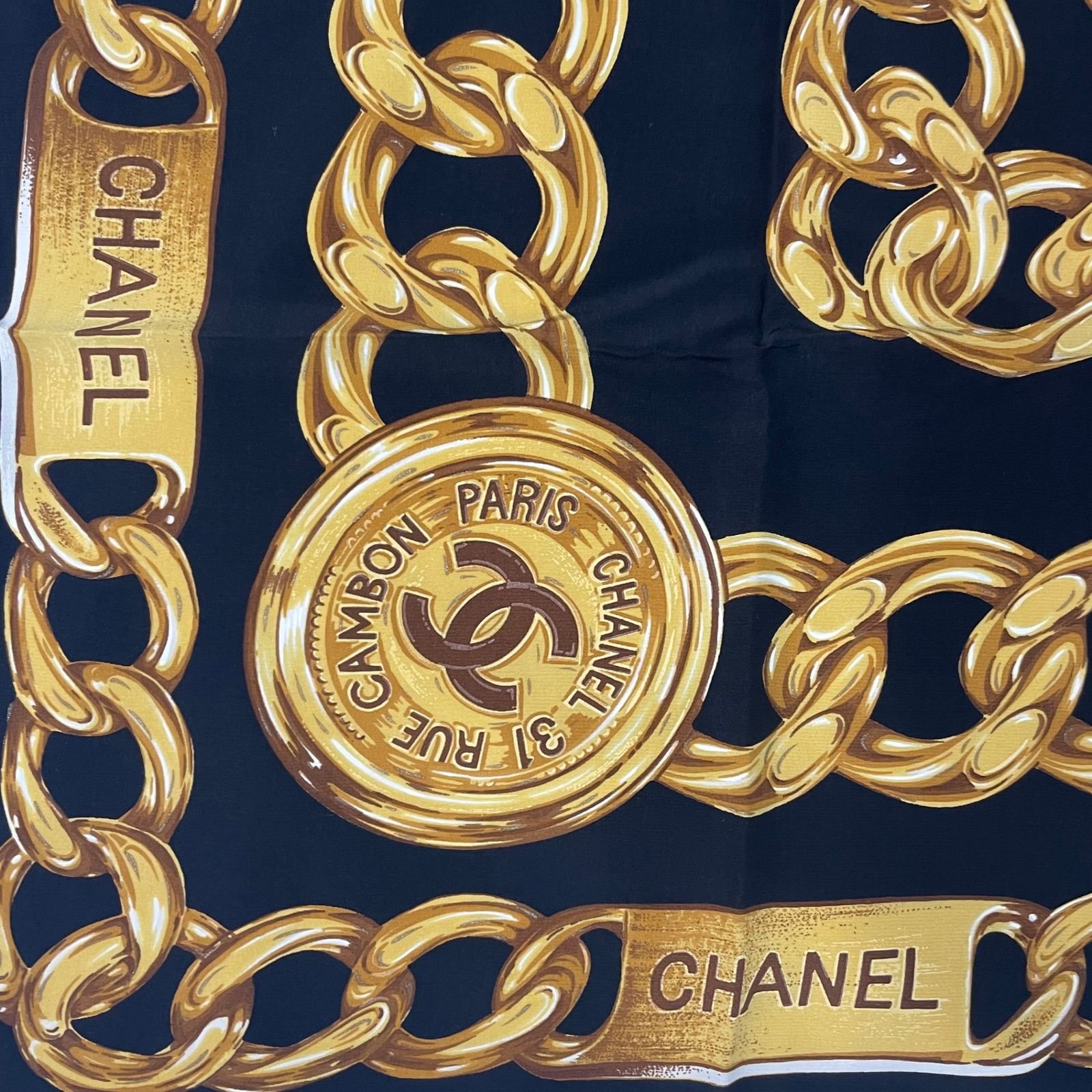 極美品 CHANEL シャネル スカーフ シルク ココマーク チェーン