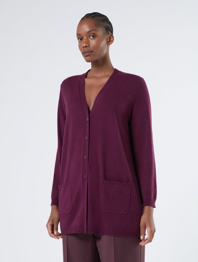 Pure cashmere cardigan, aubergine | Marina Rinaldi