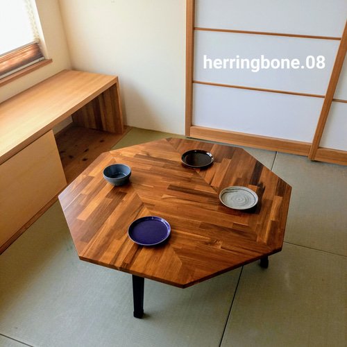 八角形テーブル《オーダー品》折りたたみ ヘリンボーン 天然木アカシア