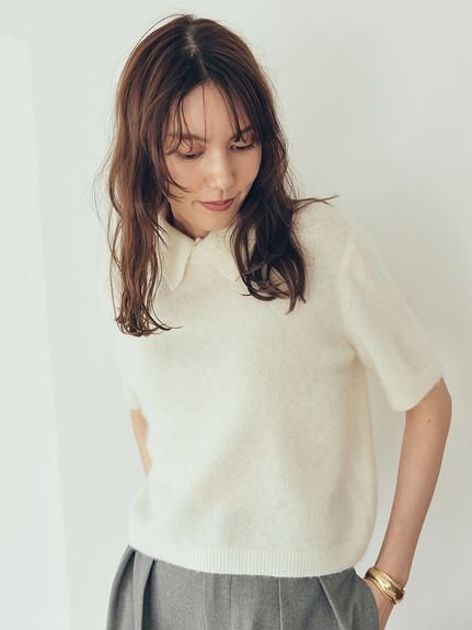 ポロ衿クロップド丈モヘアニットトップス(ニット)｜トップス｜Mila